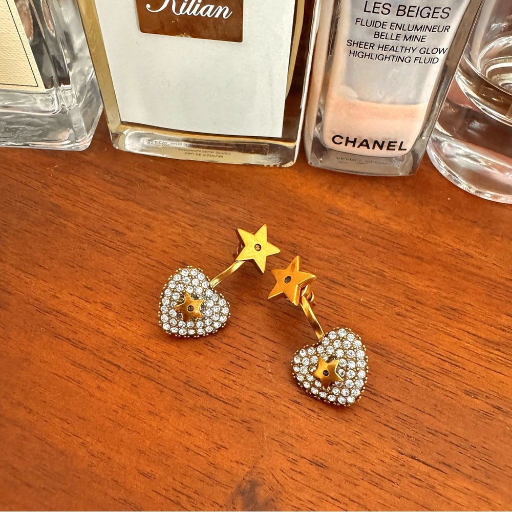 Dior Gold Star and Heart Crystal Earrings